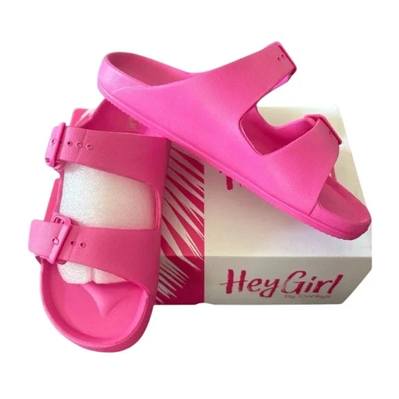 Hey Girl by Corkys Womens Pink EVA Double Strap Buckle Slide Sandals Size 10 New - Picture 6 of 7